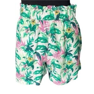 LOFT High Rise Paperbag Pink & Green Hawaiian Linen Blend Shorts, Size XS, NEW